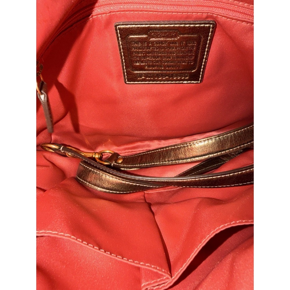 Coach Gold Tan Brown Poppy Signature Sateen Shoulder Bag 18980 Purse F - Picture 4 of 11